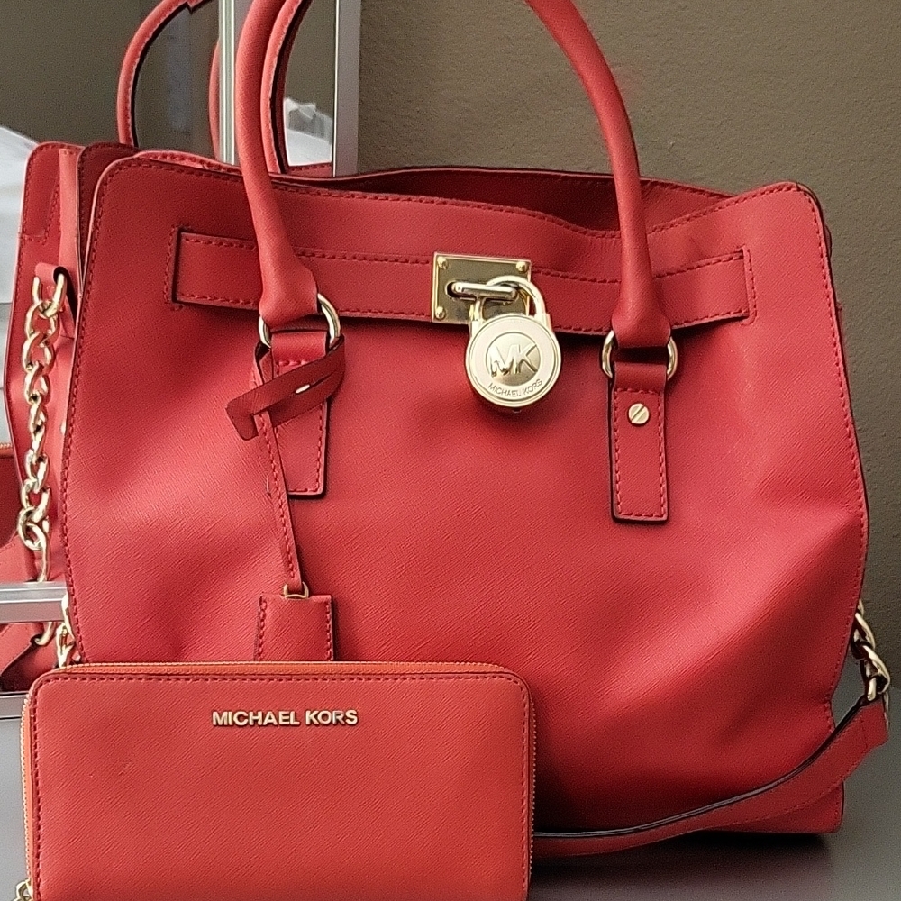 Michael Kors Red Satchel and Wallet Set